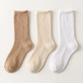 Merino ribbed crew socks 3-pack in light brown, cream and white
