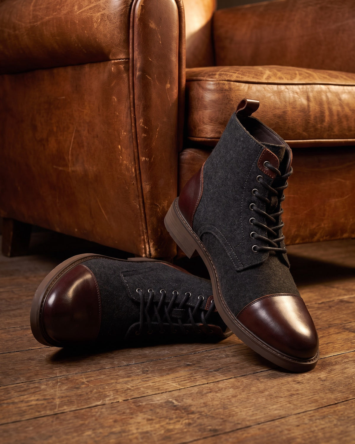Vittorio Leather-Wool Cap-Toe Boot