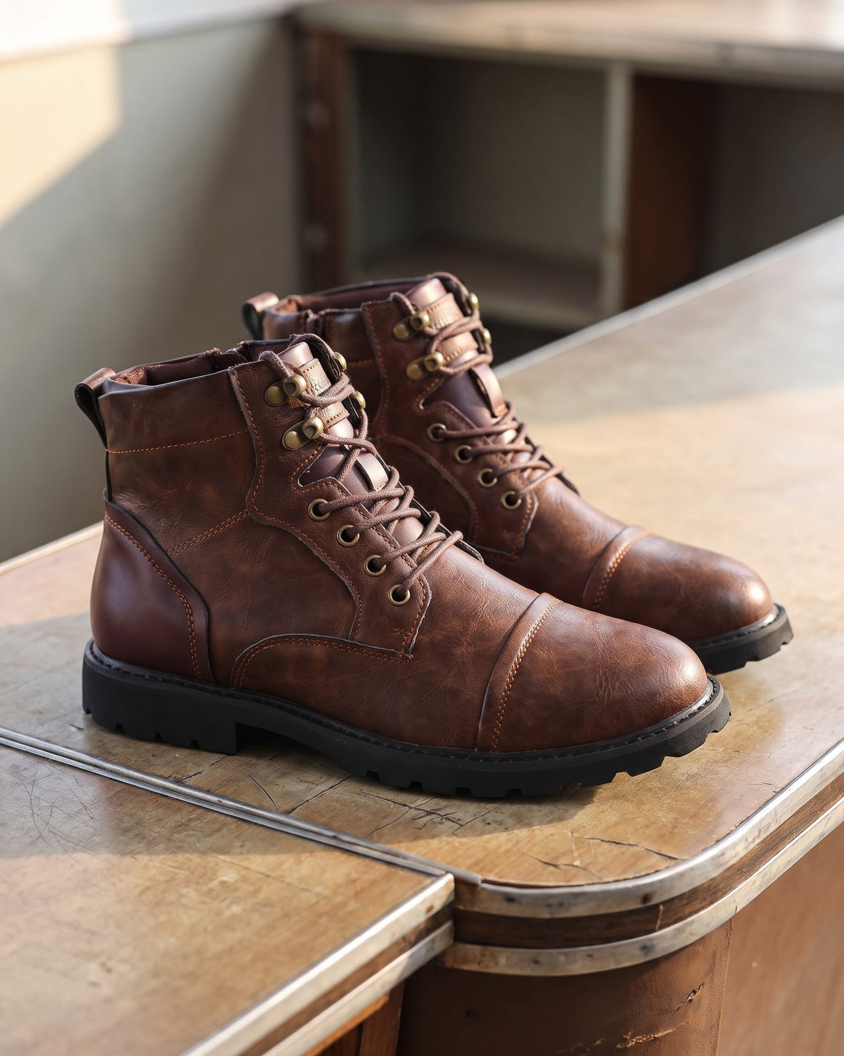 Stefano Leather-Look Cap-Toe Boot