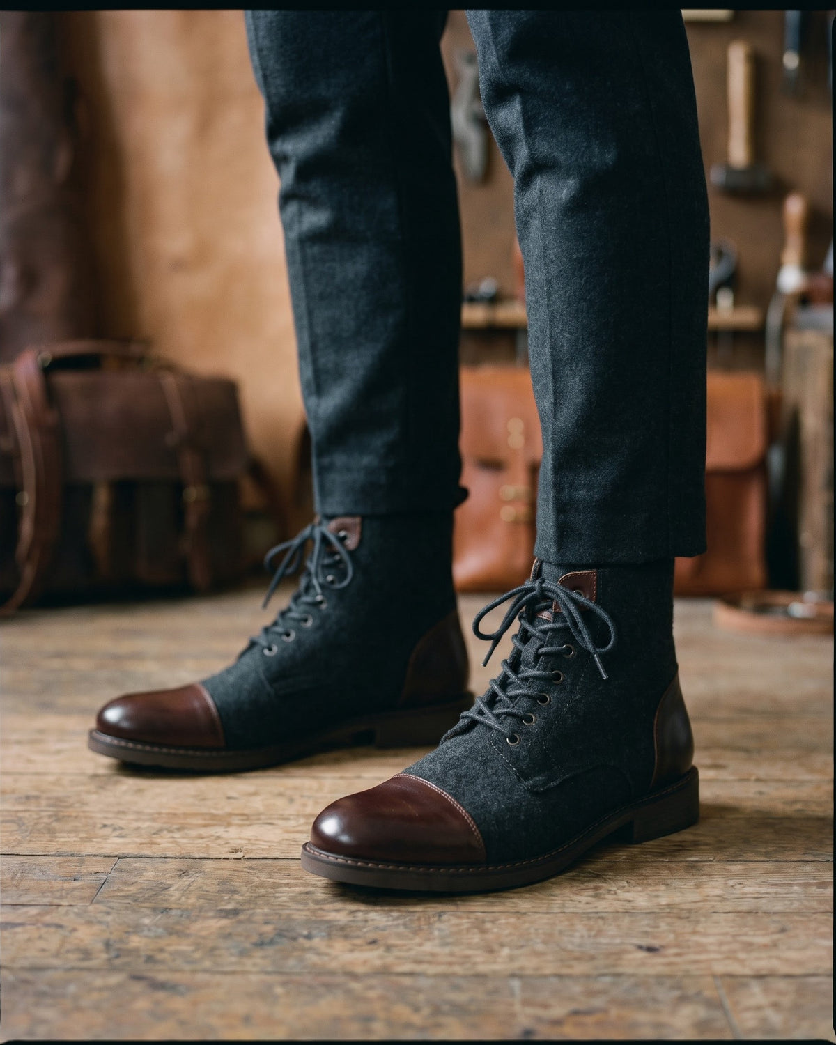 Vittorio Leather-Wool Cap-Toe Boot